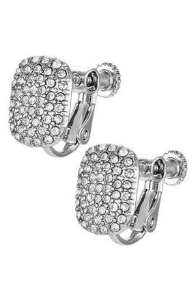T Tahari Crystal Clip-On Button Earrings in Silver Tone at Nordstrom Rack