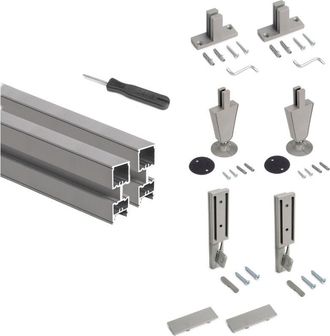 Emuca Lote De 2 Estructuras Zero Con Herrajes Y Perfiles Para Montaje Al Suelo Y A Pared Con Nivelador Circular, Aluminio Y Zamak, Gris Piedra - Emuca
