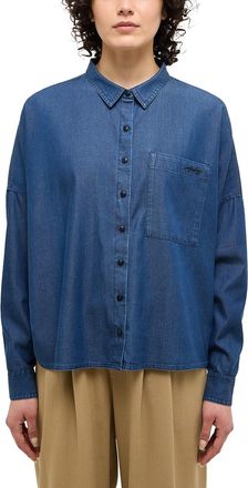 Mustang Jeansbluse MUSTANG Style Ruby, Damen, Gr. 34, schwarz, Jeans, Obermaterial: 76% Lyocell, 24% Baumwolle, unifarben, oversize taillenbedeckt, Manschette