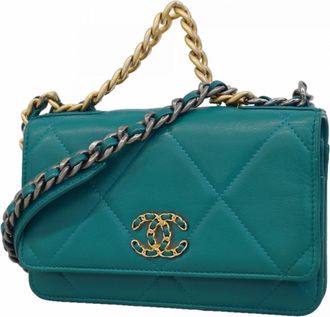 Chanel Turquoise Leather Chain/Shoulder Wallet (Pre-Owned)