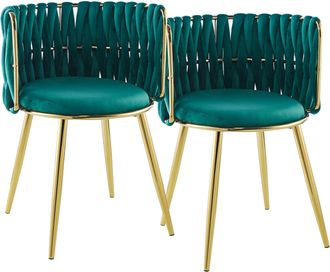 Kayoom Polsterstuhl »Stuhl Melly 125 2er-Set,tolles Design der Rückenlehne, runde Sitzfläch« (Set) 2 Stk.ausgefallen geflochtene Rückenlehne, Samtbezug, gold