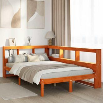 vidaXL Vidaxl - Cama Con Estanter&iacute;a Sin Colch&oacute;n Madera Maciza Marr&oacute;n 120x190 Cm