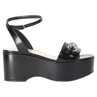 Gucci Gucci Horsebit platform sandalen met enkelbandje in zwart kalfsleer