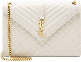 Saint Laurent White Matelasse Leather Monogram Large Shoulder Bag (Authentic Pre-Loved)