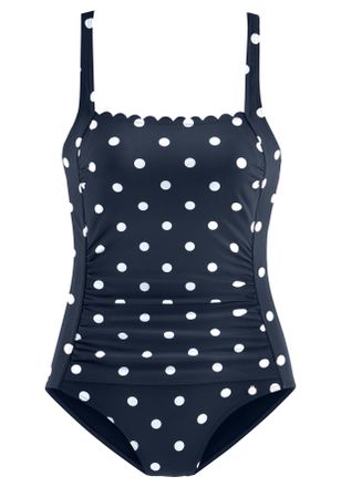 Lascana Badeanzug LASCANA Jada, Damen, Gr. 54, Cup C, blau (marine, wei&szlig;), Microfaser, Microfaser, Polyamid, gepunktet, Badeanz&uuml;ge Badeanzug, mit Wellenkante 