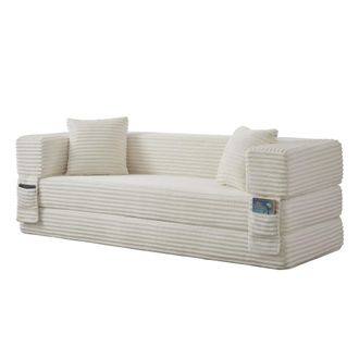 Urban Meuble Sof&aacute; modular de 3 plazas, convertible en cama, de terciopelo blanco