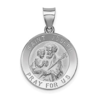 Diamond2Deal 14k White Gold Polished and Satin St Joseph Medal Hollow Pendant