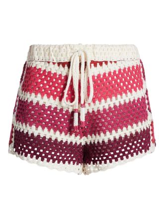 Farm Rio striped-pattern crochet shorts - White