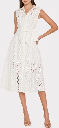Milly Leya Eyelet Sleeveless Midi Shirtdress in White at Nordstrom, Size 10
