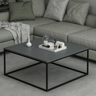 Dmora Mesa De Centro Arcella, Un Compartimento, Rectangular, Estructura Negra, 90x90x42h Cm Gris