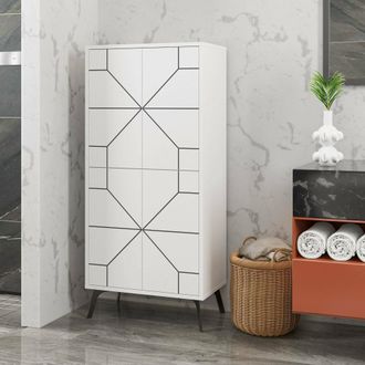 Dmora Armadio Multiuso Grande Bussola, Appendiabiti, 3 Ripiani, Apertura Battente, 63x136h Cm Bianco