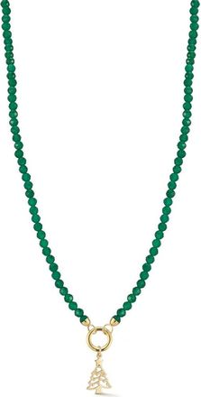 Ember Fine Jewelry 14K Yellow Gold Christmas Tree Charm Beaded Necklace in Gold/green at Nordstrom Rack