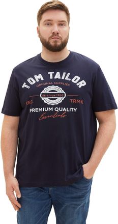 Tom Tailor T-Shirt TOM TAILOR PLUS, Damen, Gr. 4XL, sky captain blau, Single Jersey, Obermaterial: 100% Baumwolle, bedruckt, bequem h&uuml;ftbedeckend, Rundhals, Shir