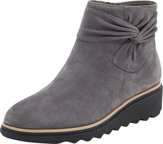 Generic Warm Fashion Womens Ankle Boots with Wedge Heel Side Zipper Casual Short Bowknot Design for Stylish Comfort (Grey, 4.5)