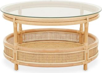 Premier Housewares Interiors by Premier Elegant Rattan Coffee Table With Glass Top, Round Cane Furniture, Sturdy Outdoor Table, Stable Coffee Table