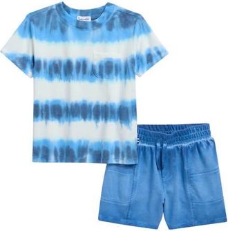Splendid Kids Sagrasso Tie Dye Pocket T-Shirt & Drawstring Shorts Set at Nordstrom, Size 3T