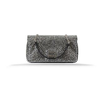 Miu Miu Schoudertas voor dames met strass - Dames - Schoudertassen - Zwart - ONE Size - Satijn - Tassen