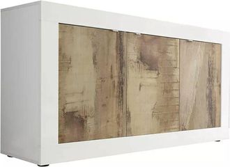 Dmora Aparador Faustin, Buf&eacute; De Sal&oacute;n, Aparador De Sal&oacute;n, Despensa De Cocina, Made In Italy, 160x43 H86 Cm, Blanco Y Acacia - Dmora