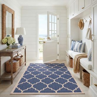 Safavieh Alfombra enrejado de polipropileno azul/beige, 79 x 152 cm