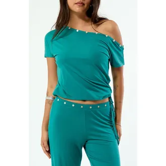PacSun Hallie Off the Shoulder Cotton Top in Green at Nordstrom, Size Xx-Small