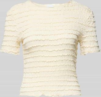 Jake*s T-Shirt mit Strukturmuster und Rundhalsausschnitt in Beige, Gr&ouml;&szlig;e XXL