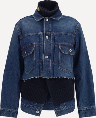 sacai Denim Jacket with wool knit layer Female 3