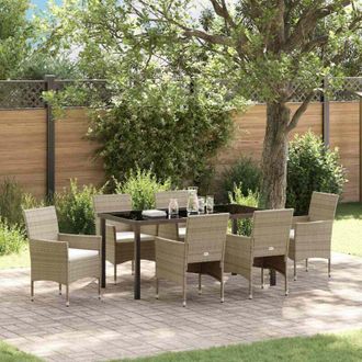 vidaXL Conjunto De Comedor De Jard&iacute;n Con Coj&iacute;n 7 Pcs Beige Polirat&aacute;n Vidaxl