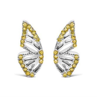 House of Brilliance 925 Sterling Silver 1/6ct TDW Yellow Treated Diamond Butterfly Earrings at Nordstrom