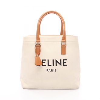 Celine Brown White Canvas Leather Handbag Tote Bag (Pre-Owned)