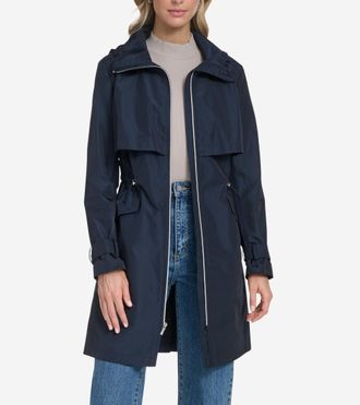 Cole Haan Womens Packable Trench Coat - Blue Size Medium Water-Resistant