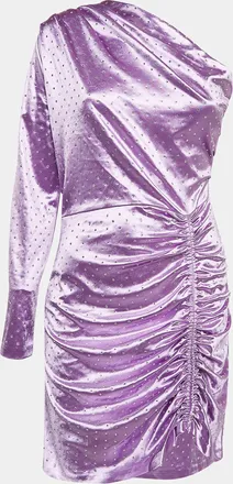 Maje Purple Rhinestone Embellished Stretch Satin Asymmetric Mini Dress