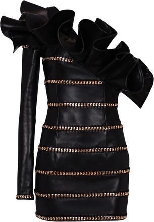Balmain Minigonna asimmetrica in pelle - Nero