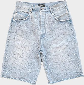 Purple Men & apos;s Embellished Wide-Leg Jean Shorts