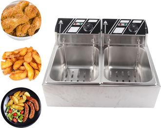 Infinite Freidora El&eacute;ctrica Profesional Con Doble Dep&oacute;sito De 6 Litros De Capacidad, 1,7 Kw, De Acero Inoxidable, Con 2 Bandejas Para Cocina/restaurante