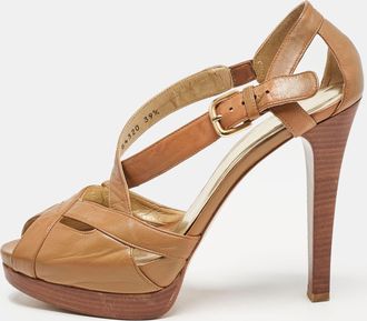 Stuart Weitzman Brown Leather Ankle Strap Peep Toe Sandals