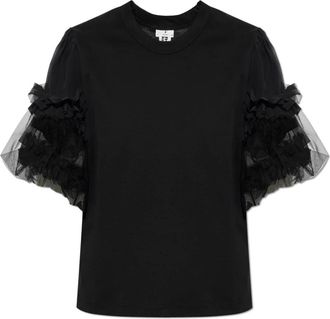 Comme Des Gar&ccedil;ons T-shirt met decoratieve ruches - Dames - T-shirts - Zwart - S - Katoen - Tops