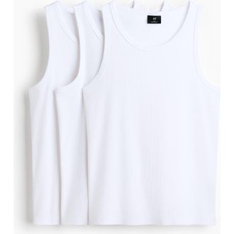 H&M 3-pack Slim Fit Ribbed Vest Tops in White at Nordstrom, Size Xx-Large
