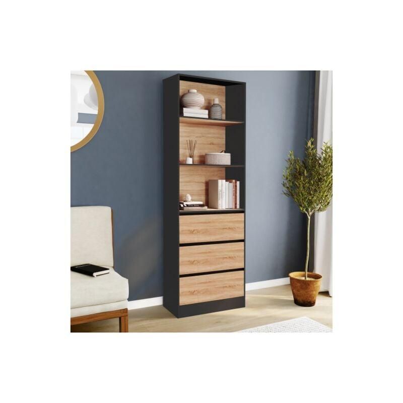Libreria Scaffale IDMarket Carla - 3 Ripiani E 3 Cassetti, Bianco Effetto Legno, Altezza 190 Cm