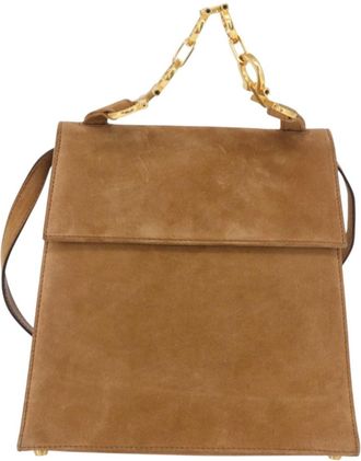 Ferragamo Gancini Handbag Suede Beige Suede Handbag (Pre-Owned)