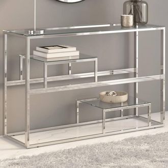Berkfield Home Console Table Silver Stainless Steel & Tempered Glass