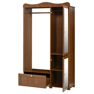 STILVORA Armario Abierto Con Espejo De Cuerpo Entero, 2 Puertas, 1 Caj&oacute;n, Barra Para Ropa, Estilo Moderno, En Mdf, Nogal, 115,5&times;38,5&times;194,5 Cm