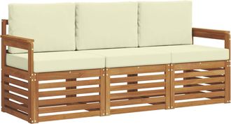 vidaXL Juegos De Sof&aacute;s 3 Uds. Natural Y Crema Madera De Acacia S&oacute;lida Vidaxl