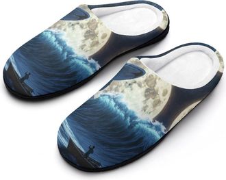 Generic Whale Moon Womens Slippers Warm House Slippers Indoor House Shoes with Anti-Skid Rubber Sole