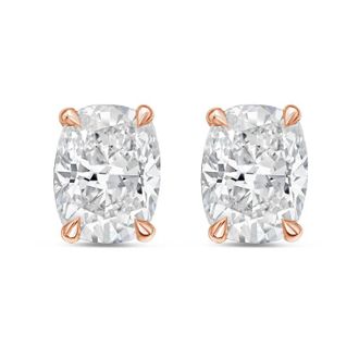 Diana M. Jewels 14Kt Rose Gold 2.50 cts Lab Grown Elongated Cushion Cut Diamond Studs
