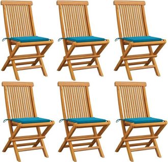 vidaXL Vidaxl - Sillas De Jard&iacute;n 6 Uds Con Cojines Azules Madera De Teca