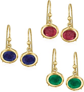 Ross-Simons Multi-Gemstone Jewelry Set: 3 Pairs Of Drop Earrings in 18kt Gold Over Sterling
