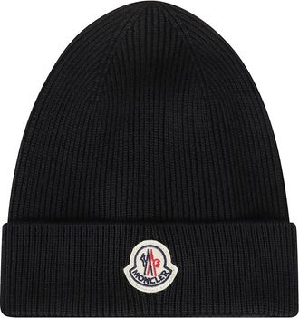 Moncler Logo Patch Muts - Heren - Hoeden - Blauw - ONE Size - Wol - Accessoires