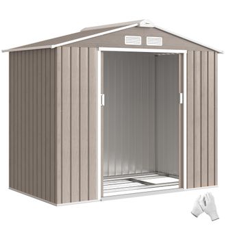 OEM Cobertizo De Jard&iacute;n 2,42 M&sup2; 213x130x185 Cm Con 2 Puertas Corredizas Techo Inclinado Y 4 Ventanas Efecto Madera