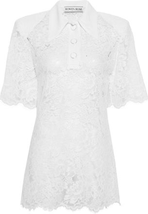Rowen Rose lace collar polo shirt - women - Cotton/Viscose/Polyamide - 40 - Neutrals