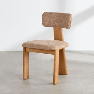 Maisons du monde Silla de 3 patas de tejido de poli&eacute;ster ocre moteado con patas de madera de fresno